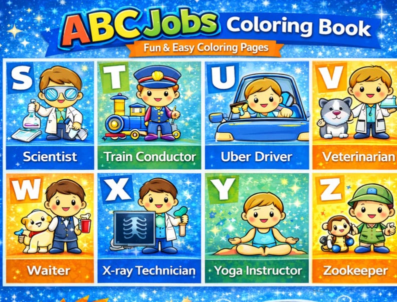 ABC Jobs Coloring Book for Kids, Alphabet Professions Coloring Pages ...