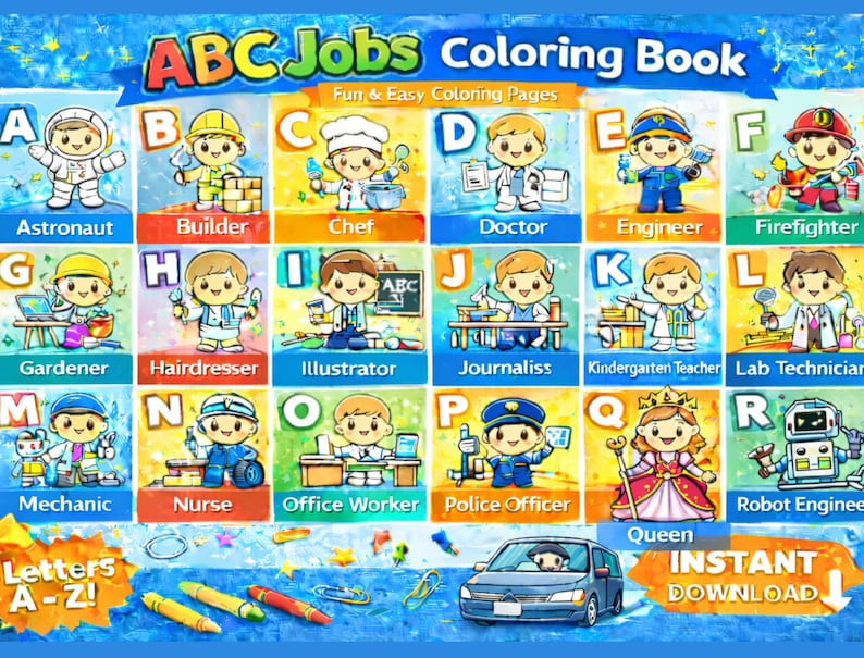 ABC Jobs Coloring Book for Kids, Alphabet Professions Coloring Pages ...