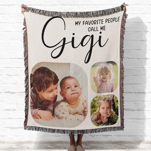Woven Blanket Personalized Photo Throw Custom Blanket with Picture Made in the USA Gift for Grandma Gigi, Personalized Memorial Blanket Gift