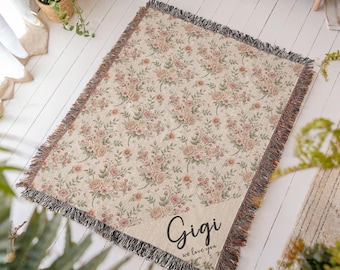 Grandma Blanket Gift for Mother's Day Woven Blanket for Gigi Gift Mimi Custom Woven Blanket Birthday Grandmom Gift from Kids We Love You Mom