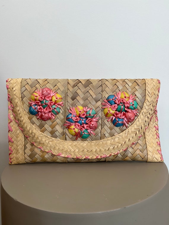 vintage straw clutch with Gem