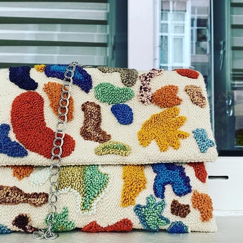 Punch Needle Tote Bag Modern Punch Needle Floral Embroidery Etsy