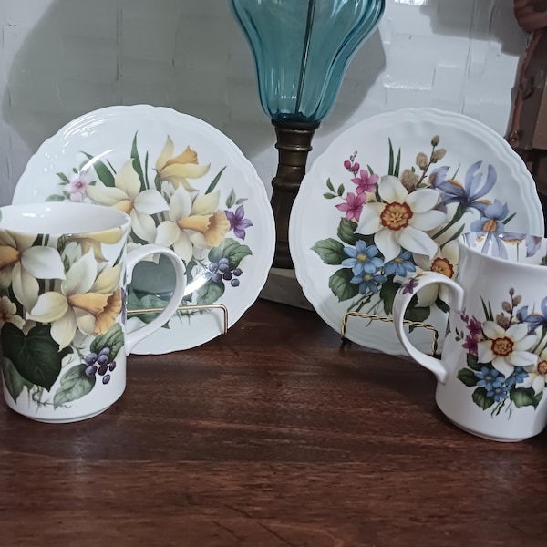 TEA SET for 2!  Mugs st. George of England and plates Rochard Limoge of France