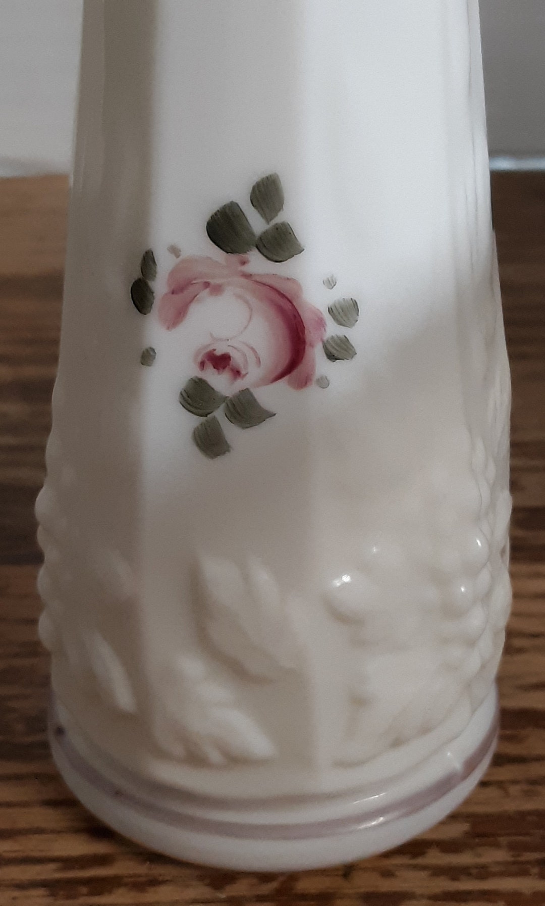 Vintage Westmoreland Milk Glass Vase With Painted Flowers and Pressed