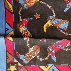 Vintage 50/50 Polyester/cotton Bandana With Cowboy Boots RN15187