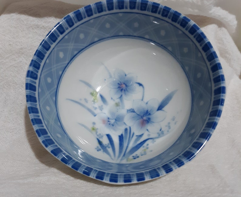 Vintage Footed Porcelain Rice Bowl With Blue Design Etsy