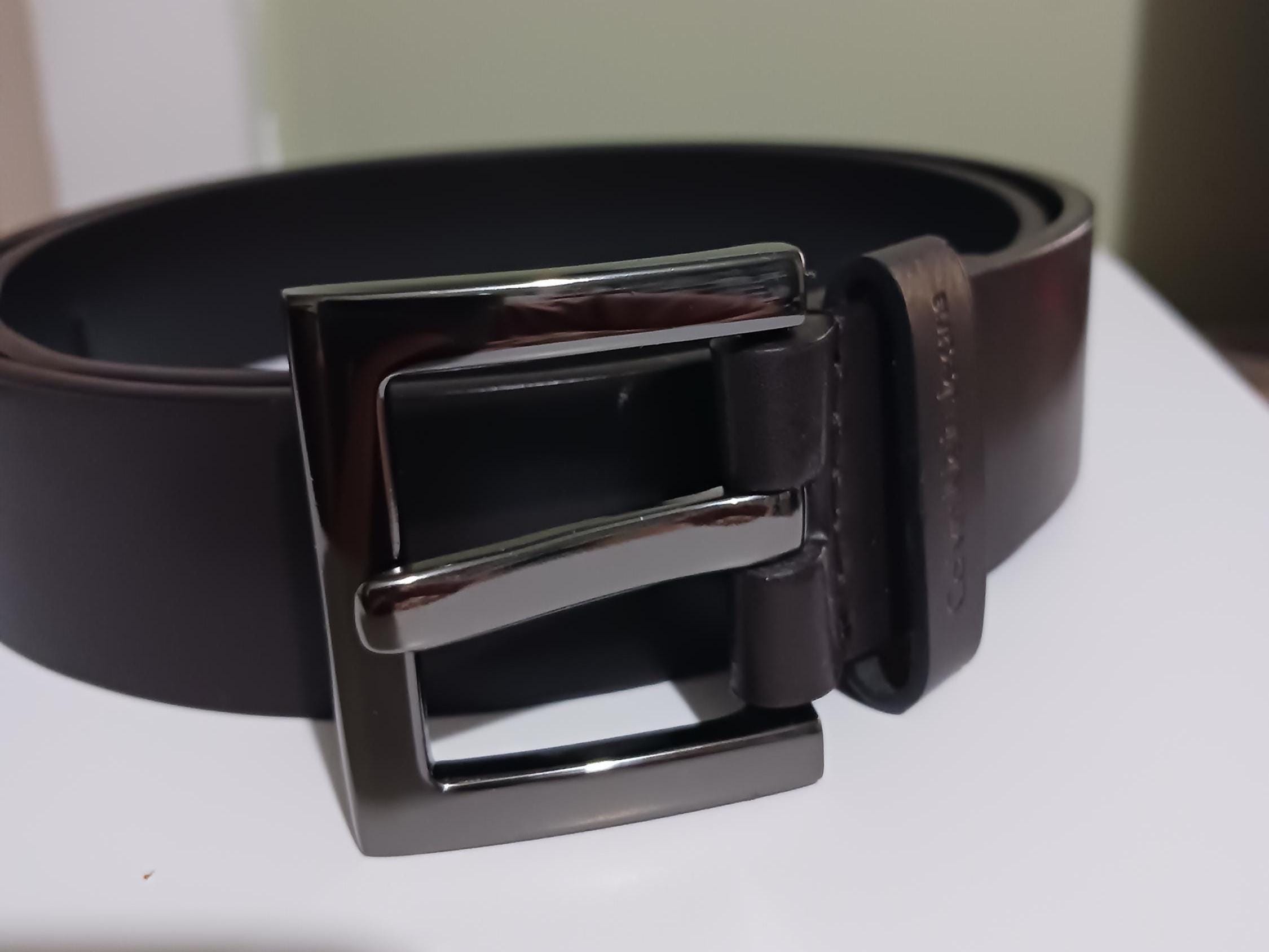 Calvin Klein Jeans Chocolate Brown Synthetic Leather Belt with Silver Buckle 90s Calvin Klein Studded Brown Leather Belt: Silver Tone  main image 3