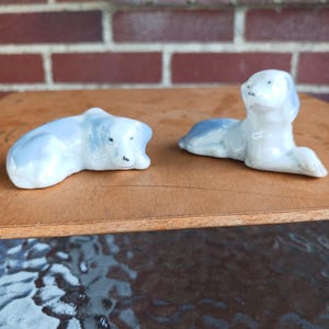 2 Blue and White Porcelain Dog Figurines Made in Japan