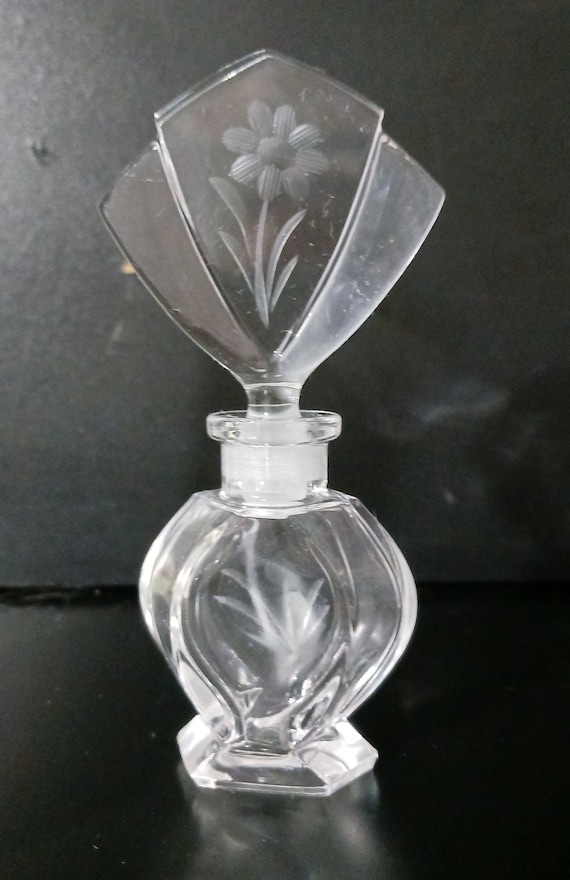 PERFUME BOTTLE Clear Glass with Etched Flowers - image 10