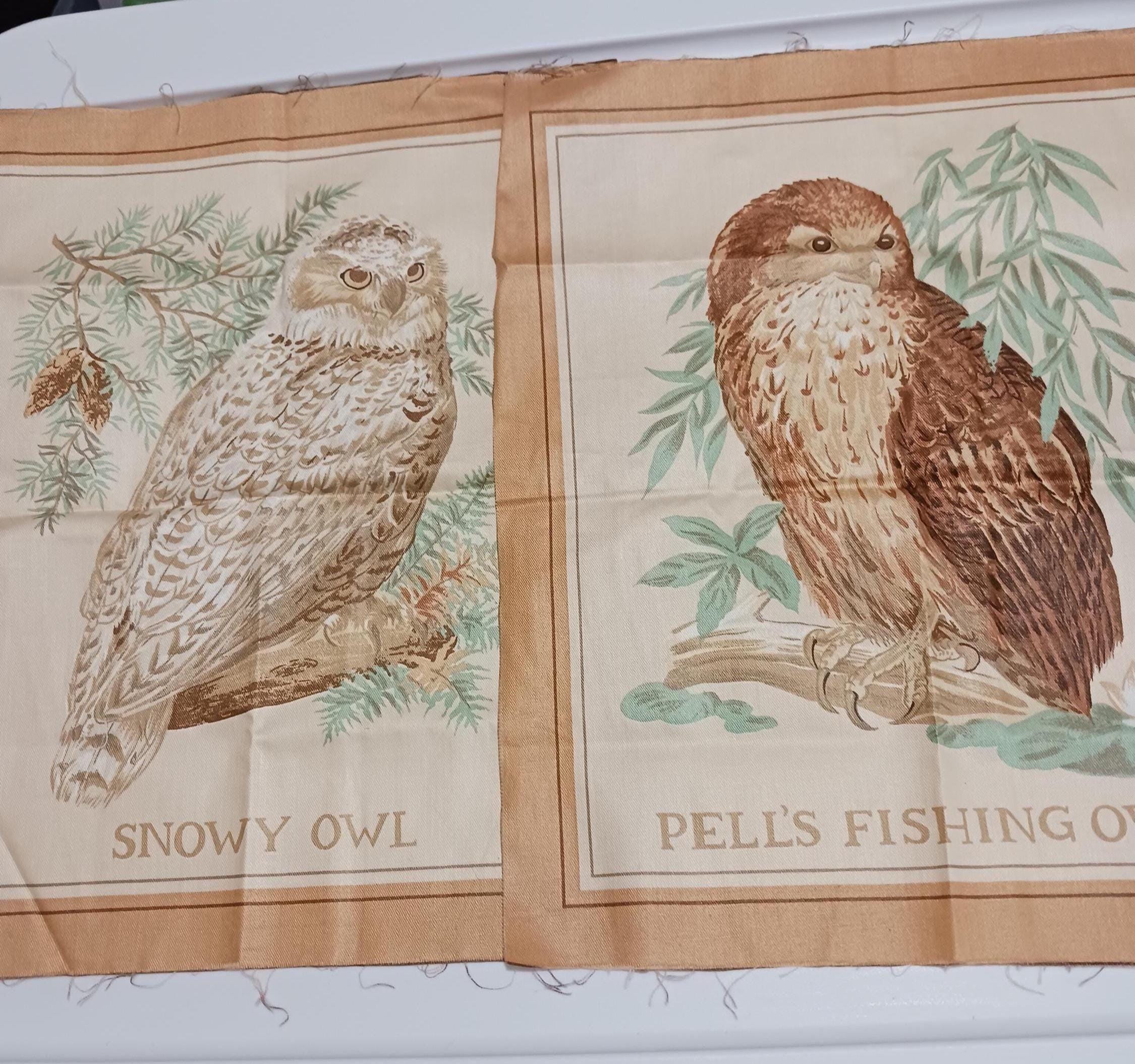 2 OWL FABRIC Quilt Blocks 13.25" x 12"