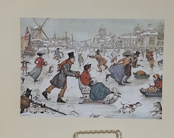 ANTON PIECK PRINT Featuring Ice Skating in the Marketplace in Holland