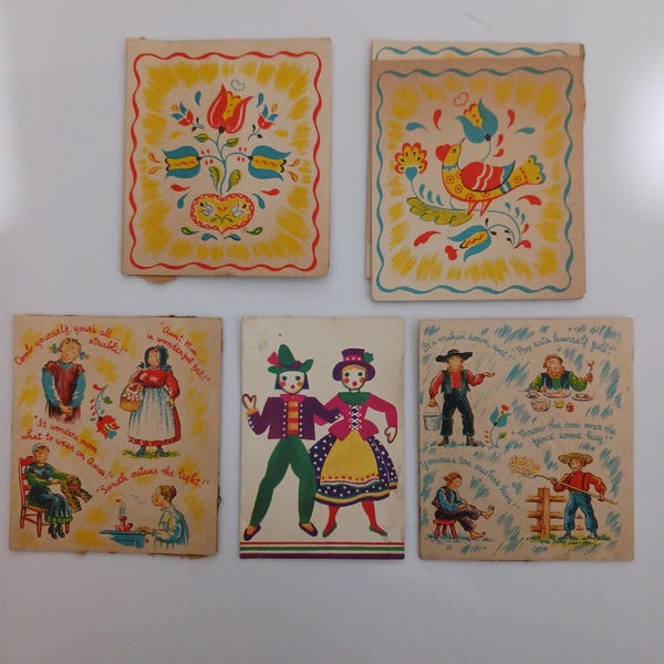Set of 6 Used Vintage Tally Cards Featuring Pennsylvania Dutch Folk Art