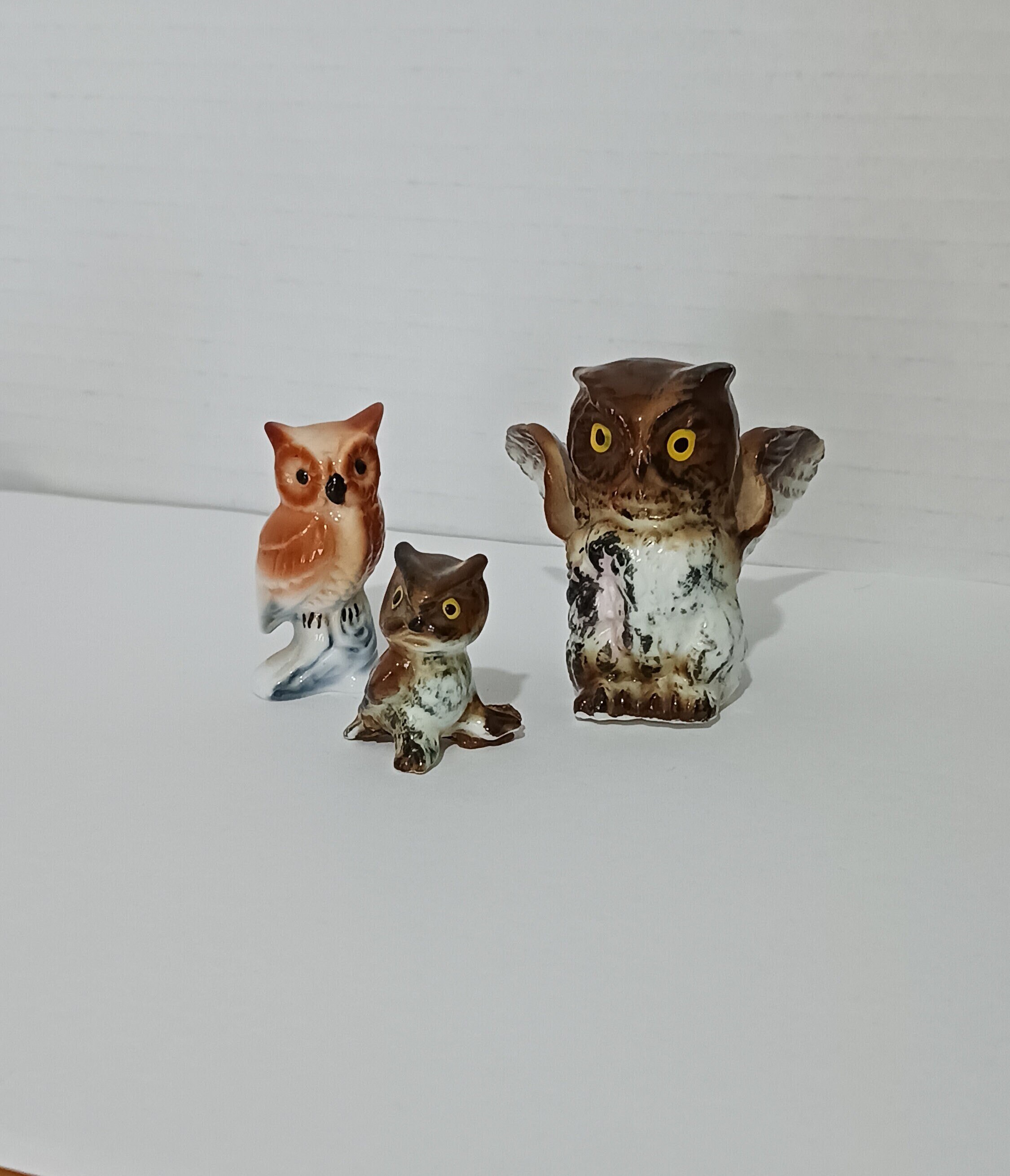 OWLS! 3 Porcelain Miniature Owls
