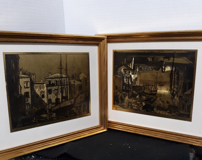 Vintage Lionel Barrymore Gold Foil Etch Pictures Set 1970s Framed and