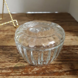 Trinket Box Clear Pressed Glass with Hearts on Lid
