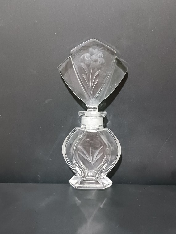 PERFUME BOTTLE Clear Glass with Etched Flowers - image 5