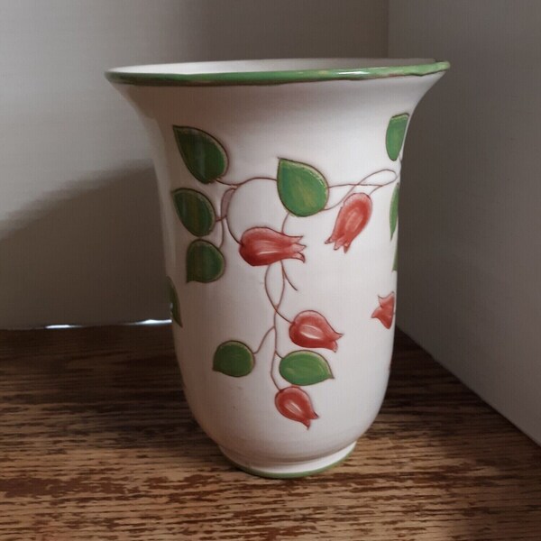 CERAMIC-POTTERY VASE From Italy With Red Tulips