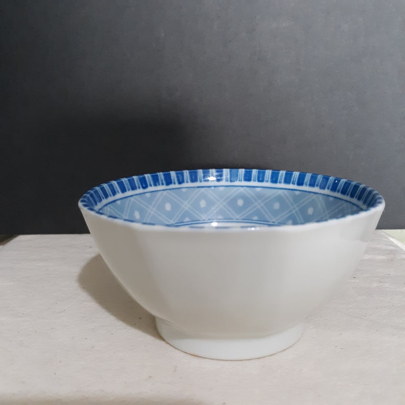 Vintage Footed Porcelain Rice Bowl With Blue Design Etsy