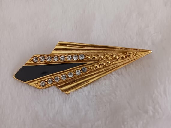 Art Deco Style Pin in Black and Goldtone Unbranded