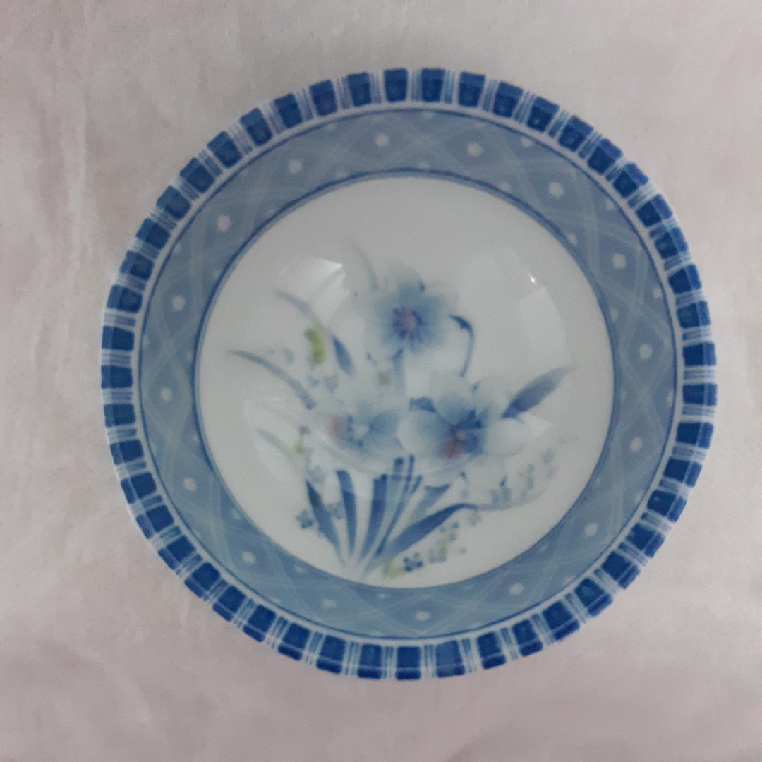 Vintage Footed Porcelain Rice Bowl With Blue Design Etsy
