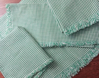 Set of 4 Cotton/linen green and white checked napkins 16"