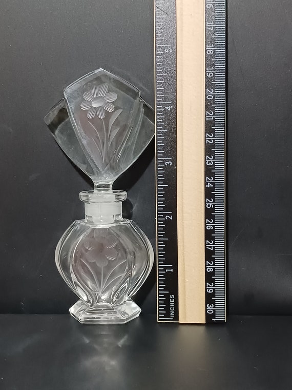 PERFUME BOTTLE Clear Glass with Etched Flowers - image 4