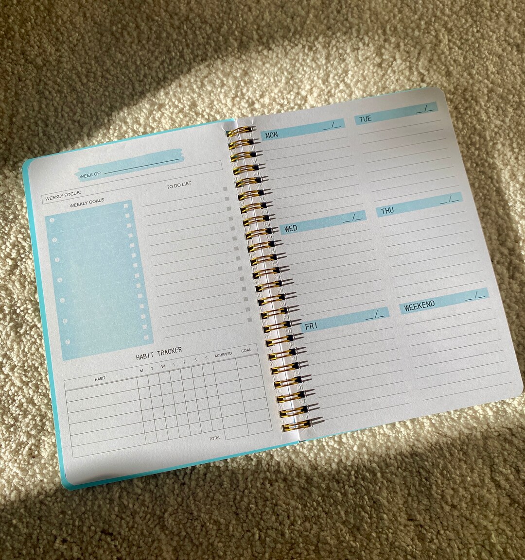 Blue A5 Spiral Planner, Notebook, Weekly Planner, Undated Planner
