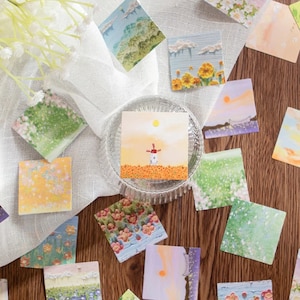 Nature Oil Painting Stickers – 45 Art Style Landscape Sticker Set | Aesthetic Scrapbooking Supplies for Journals & Planners