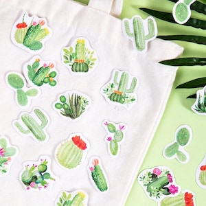 Paquete de pegatinas de cactus: 45 pegatinas de acuarela de suculentas/pegatinas estéticas con temática vegetal para diarios, álbumes de recortes y agendas.