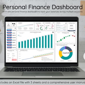 Personal Finance Dashboard - Excel wealth tracking management dashboard to track net worth and individual balance changes over time
