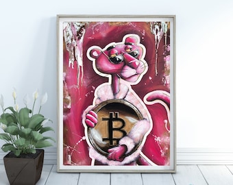 Pink Panther Bitcoin Abstract Art, *Instant Download* - 5 Sizes Included. Crypto Art.