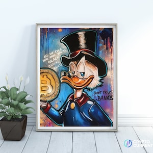 Bitcoin Crypto Wall Art, Scrooge McDuck Bitcoin Art, Abstract Printable Art - 5 Sizes Included *Instant Download*