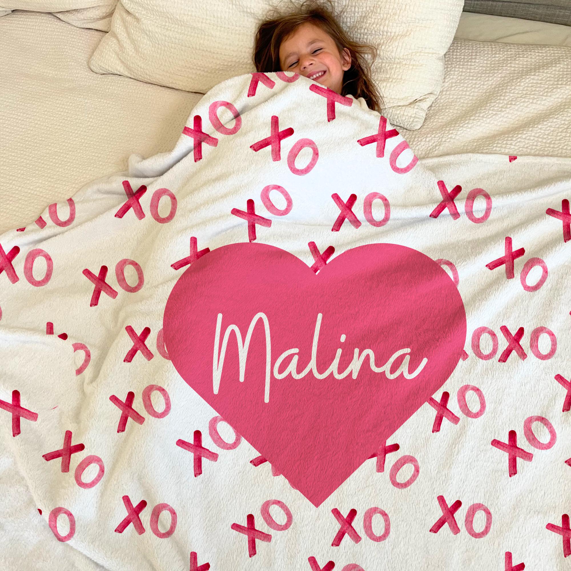 Unique Valentine&#39;s Day Gift for Daughter, monogram Blanket, Custom Valentine&#39;s Day Blanket, unique Gift for baby&#39;s first valentines