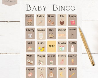 Gender Neutral Baby-Dusche-Bingo Baby-Bingo-Shower-Spiel Babyshower Aktivität Windel-Party-Spiel druckbares digitales Babypartyspiel Spiel-Babyparty