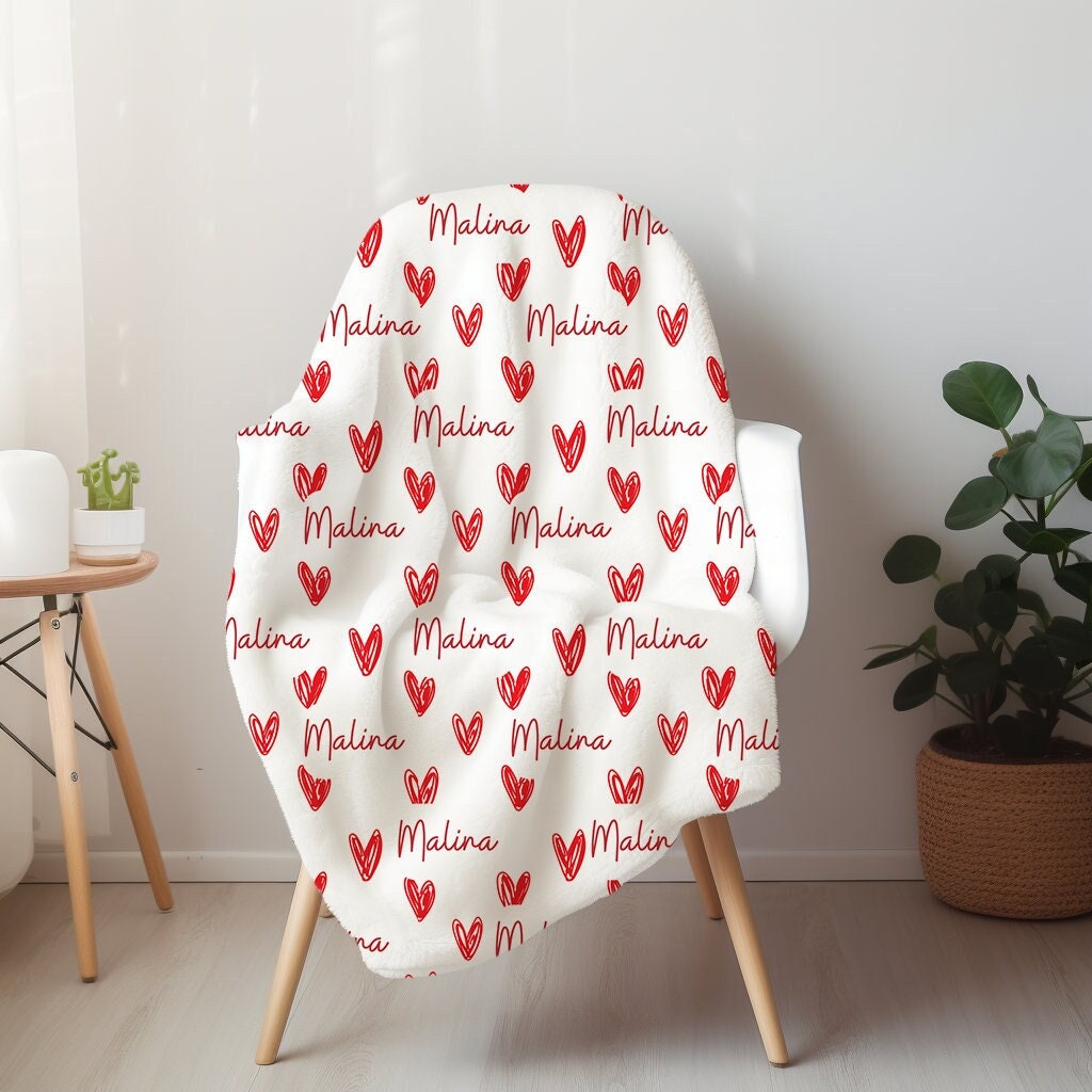 Unique Valentine&#39;s Day Gift for Daughter, monogram Blanket, Custom Valentine&#39;s Day Blanket, unique Gift for baby&#39;s first valentines