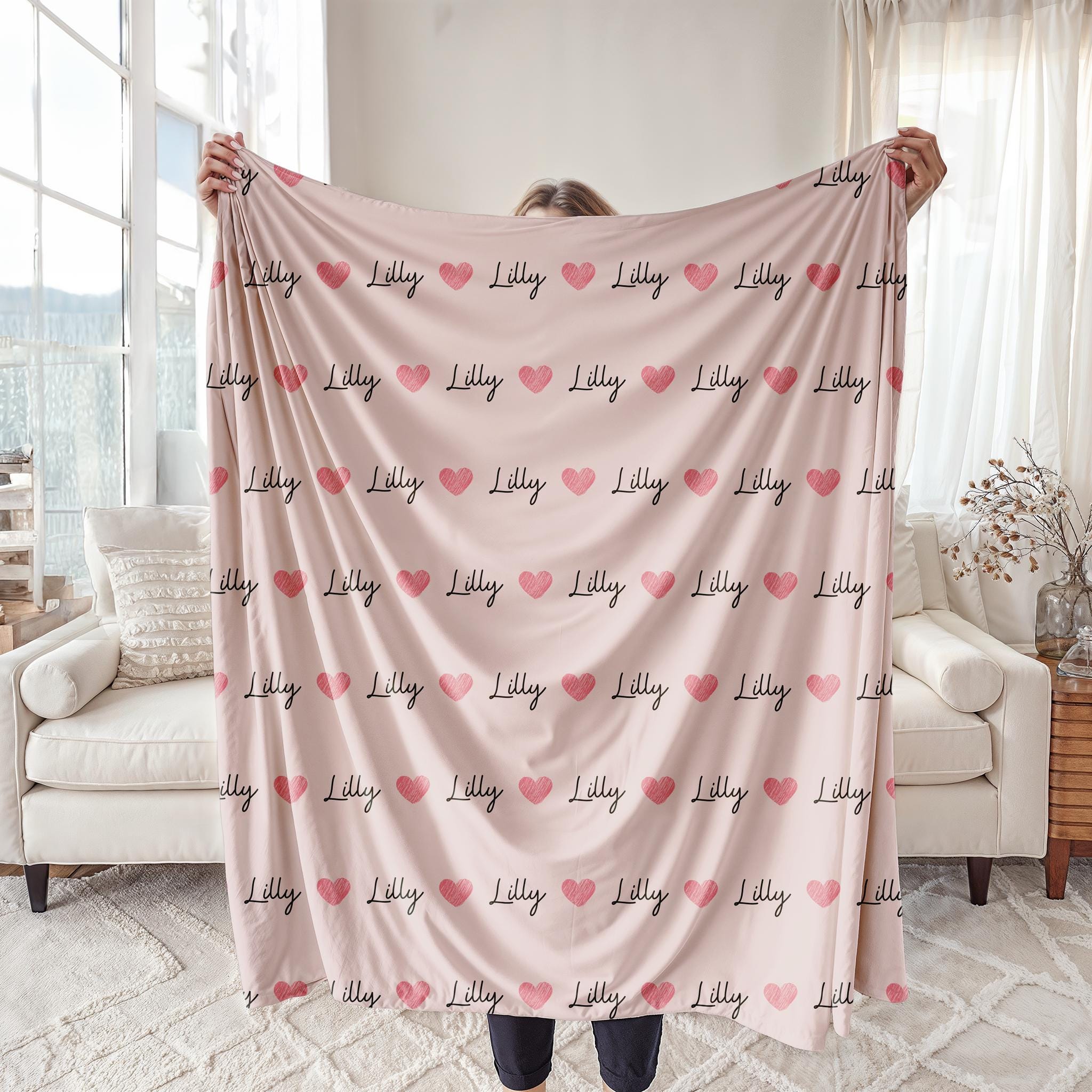 Unique Valentine&#39;s Day Gift for Daughter, monogram Blanket, Custom Valentine&#39;s Day Blanket, unique Gift for baby&#39;s first valentines