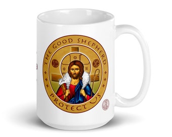 The Good Shepherd Mug 15 oz. The Icon of the Good Shepherd on a Mug. Protect Us