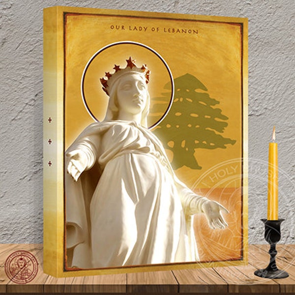 Icon of Our Lady of Lebanon - Saydet Harissa - Notre Dame du Liban - Icono de Nuestra Senora de Libano. 12 x 16 x 1.50 Inches.