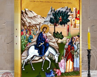 Icon of the Entry of Jesus Christ our Lord into Jerusalem (Palm Sunday) Great Feasts Icon 12 x 16 x 1.5 In