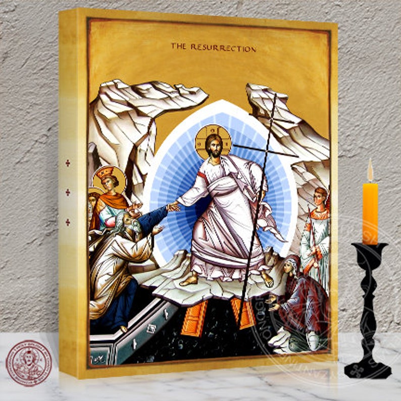 Icon of the Resurrection of our Lord Jesus Christ. Our Lord rising from the dead, Christ’s Descent into Hades Icon, 12 x 16 x 1.5 Inches.