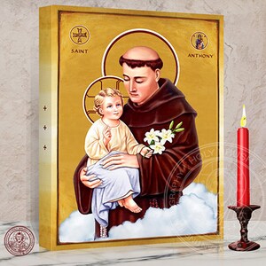 Saint Anthony Icon, St Anthony of Padua with Baby Jesus - 12 x 16 x 1.5 Inches.
