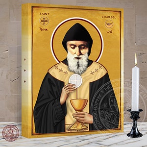 Saint Sharbel priest Icon - Mar Sharbel Makhlouf is a Lebanese, Maronite, and Catholic Saint from Lebanon. 12x 16x 1.5 Inches.