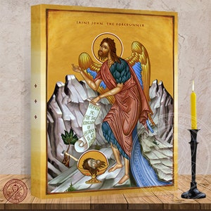 St John Icon of St John the Baptist the Forerunner. The Head of Saint John the Prophet Angel of the Desert icon 2 x 16 x 1.5 In