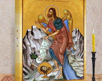 St John Icon of St John the Baptist the Forerunner. The Head of Saint John the Prophet Angel of the Desert icon 2 x 16 x 1.5 In