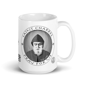 Saint Charbel BW Mug 15 oz. Mar Sharbel was Lebanese, Maronite, and Catholic Saint. St Charbel was a Hermit, Monk, and Priest. Mug 15 oz.