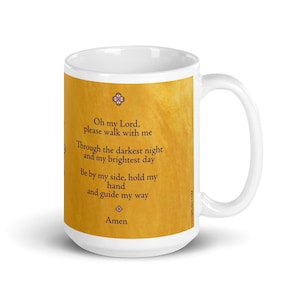 Jesus Christ Icon and prayer on Mug, 15 oz Glossy. O My Lord Prayer next to Pantocrator Icon