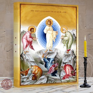 Transfiguration Icon of the Transfiguration of Christ on Mount Tabor, Metamorphosis, Moses, Elijah, Peter, James, and John 2 x 16 x 1.5 In