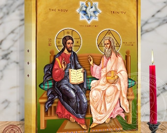 Trinity Icon of the Most Holy Trinity - Father, Son, and Holy Spirit. Icon of the Great Feasts. 12 x 16 x 1.5 In