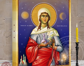 Mary Magdalene Icon. Icon of the Holy Myrrh-bearer and Equal to the Apostles. Mary Magdalen the Myrrh-Bearing Icon 12 x 16 x 1.5 In