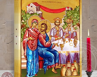 The Marriage Miracle at Cana Icon: Jesus Turning Water into Wine. Christ Changing Water to Wine Icon.  2 x 16 x 1.5 In